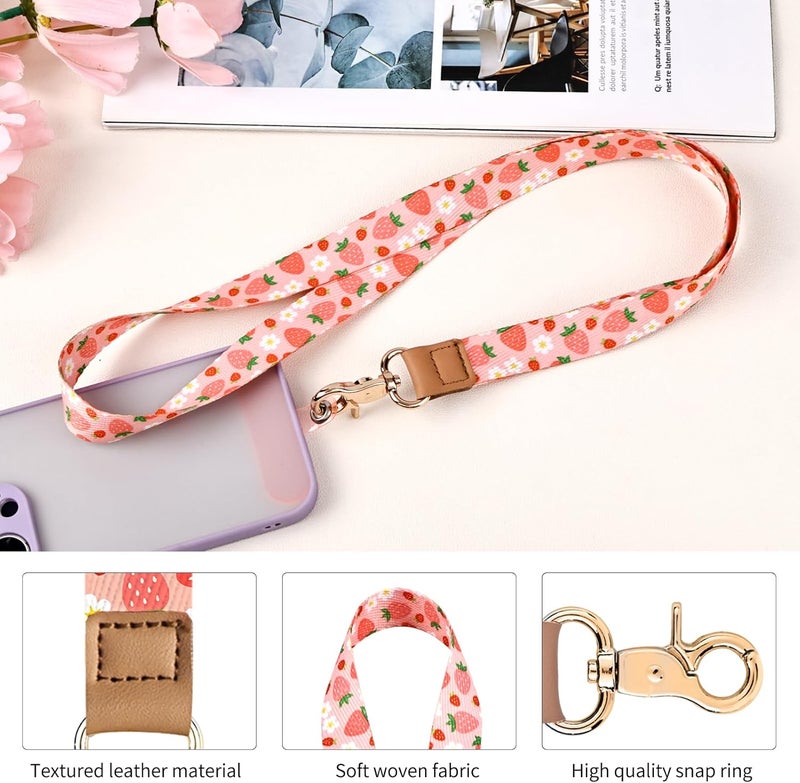 Knagsfa Lanyards for Keys, Neck Lanyards for ID Badges with Metal Hook, Cute Keychain Lanyard for Women, Strawberry Smallflower - Image 3